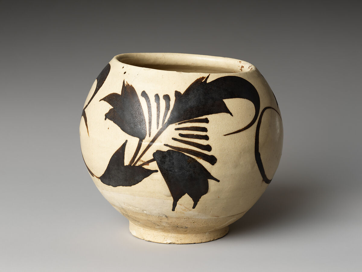 Jar with abstract floral design, Stoneware painted in dark brown on white slip (Cizhou ware, probably Guantai kilns), China