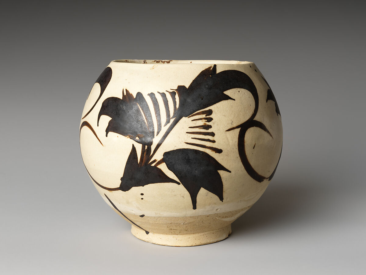 Jar with abstract floral design, Stoneware painted in dark brown on white slip (Cizhou ware, probably Guantai kilns), China
