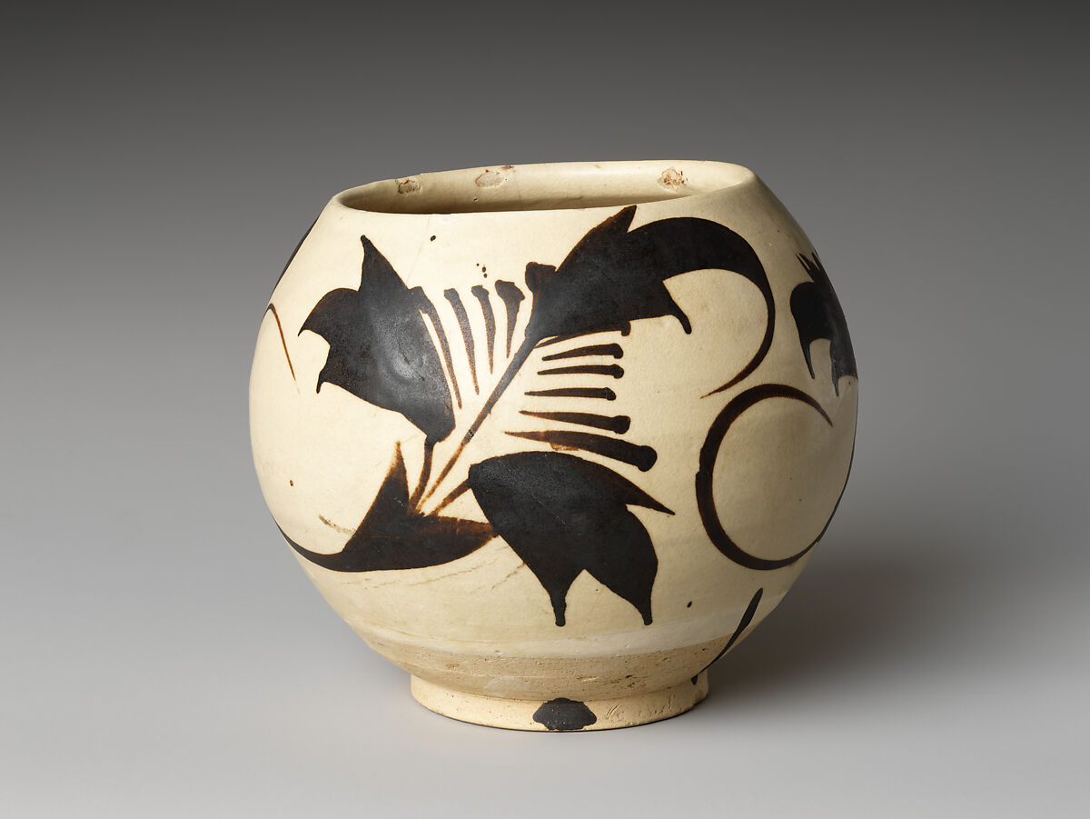 Jar with abstract floral design, Stoneware painted in dark brown on white slip (Cizhou ware, probably Guantai kilns), China 