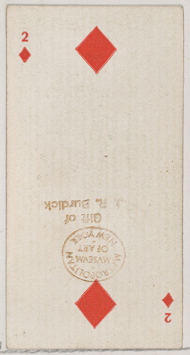 Two Diamonds (red), from the Playing Cards series (N84) for Duke brand cigarettes, Issued by W. Duke, Sons &amp; Co. (New York and Durham, N.C.), Commercial color lithograph 