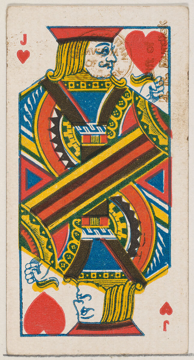 Jack of Hearts (red), from the Playing Cards series (N84) for Duke brand cigarettes, Issued by W. Duke, Sons &amp; Co. (New York and Durham, N.C.), Commercial color lithograph 