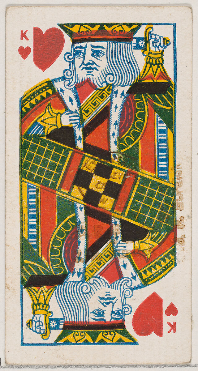 King of Hearts (red), from the Playing Cards series (N84) for Duke brand cigarettes, Issued by W. Duke, Sons &amp; Co. (New York and Durham, N.C.), Commercial color lithograph 