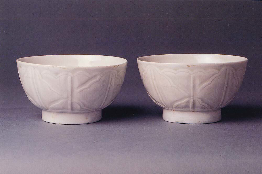 Bowl (one of a pair), Porcelain with carved decoration under bluish glaze (Qingbai ware), China 