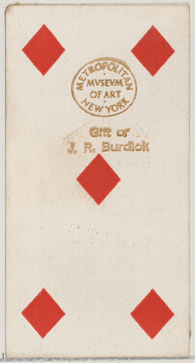 Five Diamonds, from the Playing Cards series (N84) to promote Turkish Cross-Cut Cigarettes for W. Duke, Sons and Co., Issued by W. Duke, Sons &amp; Co. (New York and Durham, N.C.), Commercial color lithograph 