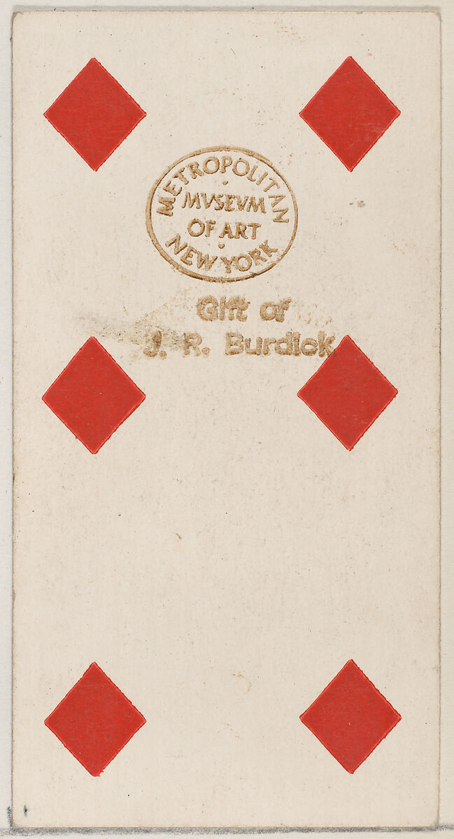 Six Diamonds, from the Playing Cards series (N84) to promote Turkish Cross-Cut Cigarettes for W. Duke, Sons and Co., Issued by W. Duke, Sons &amp; Co. (New York and Durham, N.C.), Commercial color lithograph 