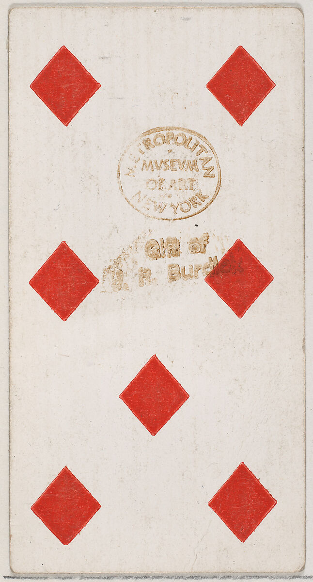 Seven Diamonds, from the Playing Cards series (N84) to promote Turkish Cross-Cut Cigarettes for W. Duke, Sons and Co., Issued by W. Duke, Sons &amp; Co. (New York and Durham, N.C.), Commercial color lithograph 