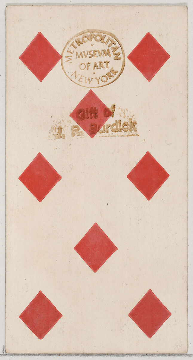 Eight Diamonds, from the Playing Cards series (N84) to promote Turkish Cross-Cut Cigarettes for W. Duke, Sons and Co., Issued by W. Duke, Sons &amp; Co. (New York and Durham, N.C.), Commercial color lithograph 