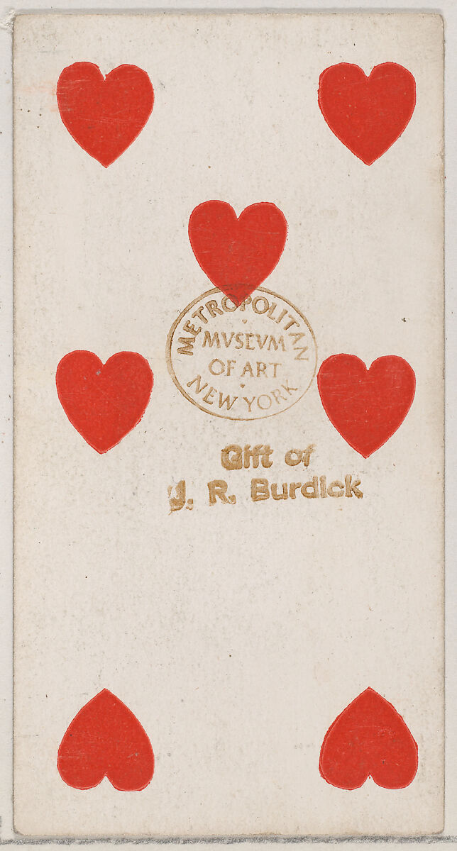 Seven Hearts, from the Playing Cards series (N84) to promote Turkish Cross-Cut Cigarettes for W. Duke, Sons and Co., Issued by W. Duke, Sons &amp; Co. (New York and Durham, N.C.), Commercial color lithograph 