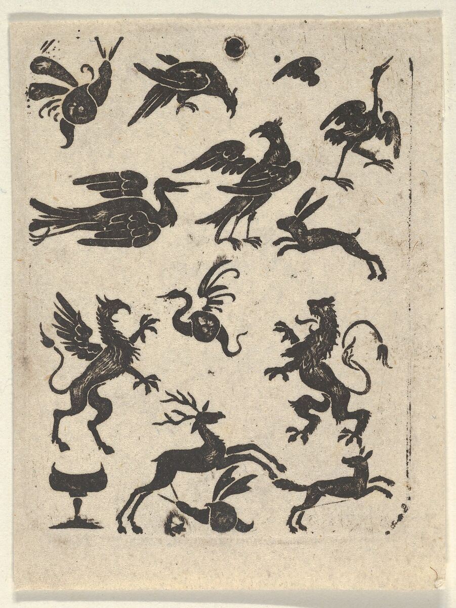 Blackwork Design with Fifteen Motifs, attributed to Jonas Bentzen (ca. 1592–1616), Engraving and blackwork 
