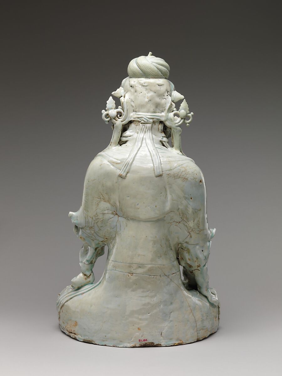 Seated bodhisattva, Porcelain with relief decoration under bluish white glaze (Jingdezhen Qingbai ware), China