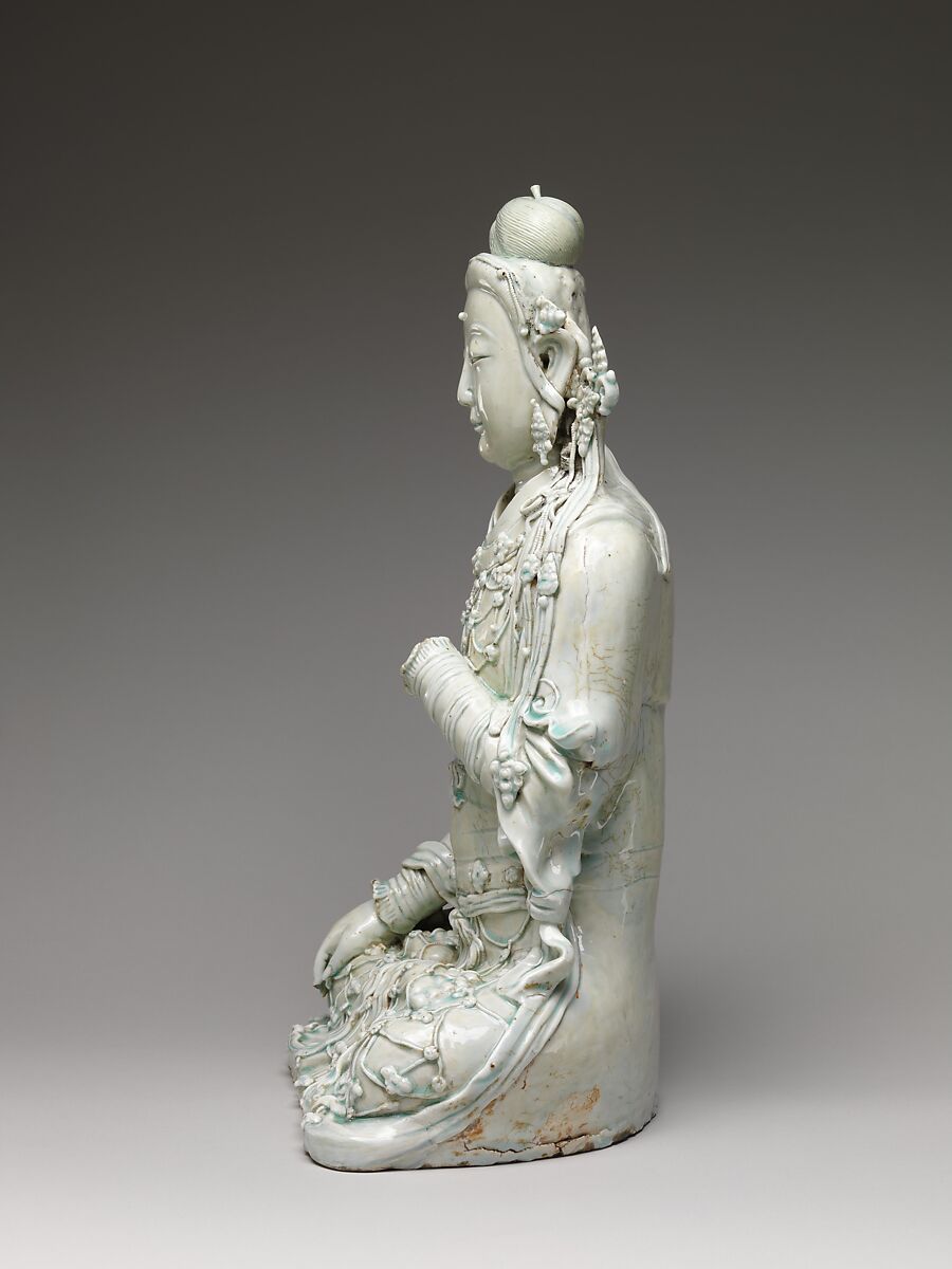 Seated bodhisattva, Porcelain with relief decoration under bluish white glaze (Jingdezhen Qingbai ware), China