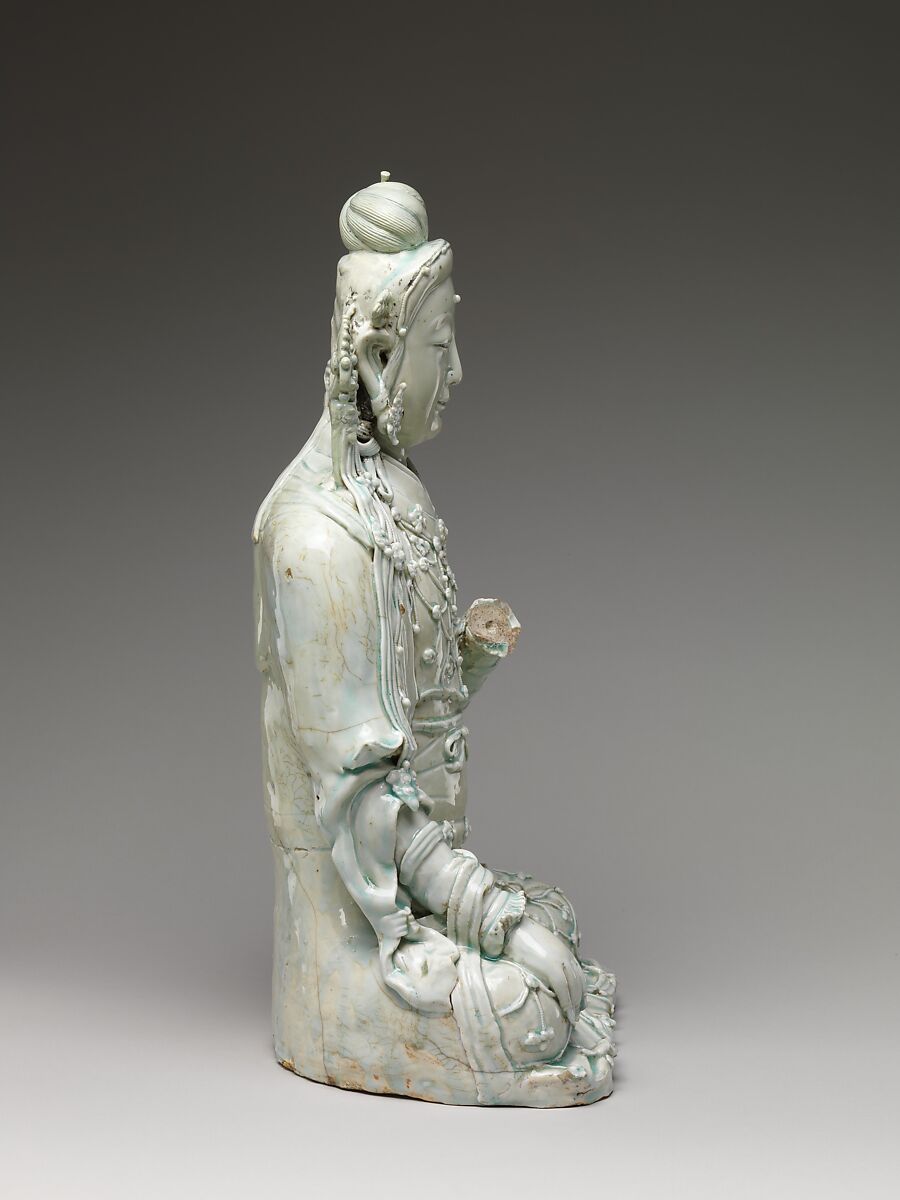 Seated bodhisattva, Porcelain with relief decoration under bluish white glaze (Jingdezhen Qingbai ware), China