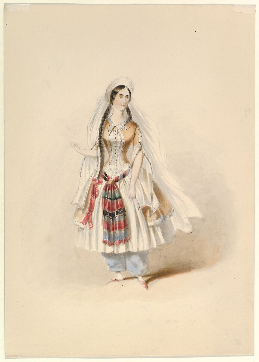 Costume Study for Blonde in the "Abduction from the Seraglio" by W.A. Mozart, Johann Georg Christoph Fries (German, Nuremberg 1788–1857 Regensburg), Watercolor, over graphite, gum arabic 