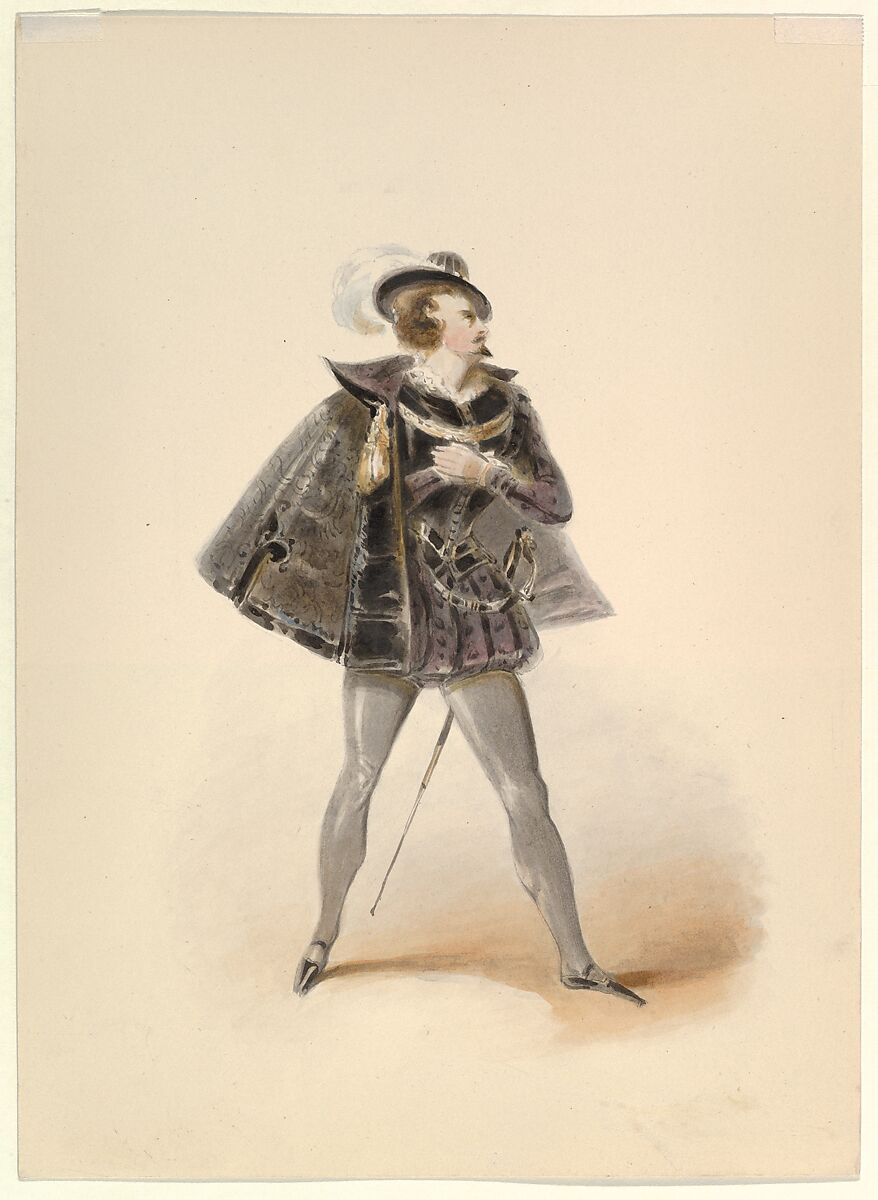 Costume Study for Belmonte in the "Abduction from the Seraglio" by W.A. Mozart, Johann Georg Christoph Fries (German, Nuremberg 1788–1857 Regensburg), Watercolor, over graphite, gum arabic 
