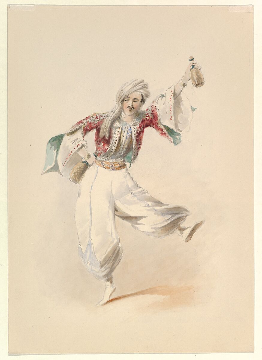 Costume Study for Pedrillo in the "Abduction from the Seraglio" by W.A. Mozart, Johann Georg Christoph Fries (German, Nuremberg 1788–1857 Regensburg), Watercolor, over graphite, gum arabic 