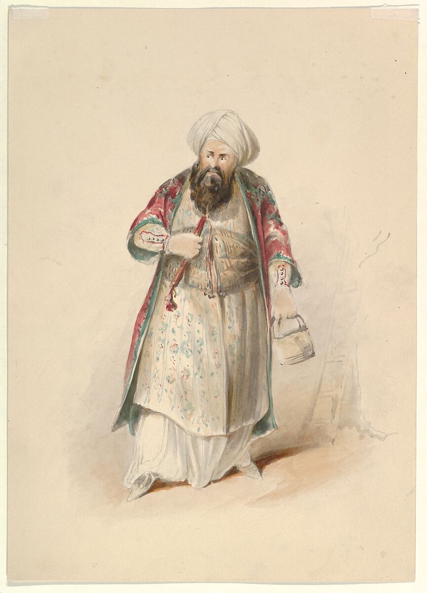 Costume Study for Osmin in the "Abduction from the Seraglio" by W.A. Mozart, Johann Georg Christoph Fries (German, Nuremberg 1788–1857 Regensburg), Watercolor, over graphite, gum arabic 