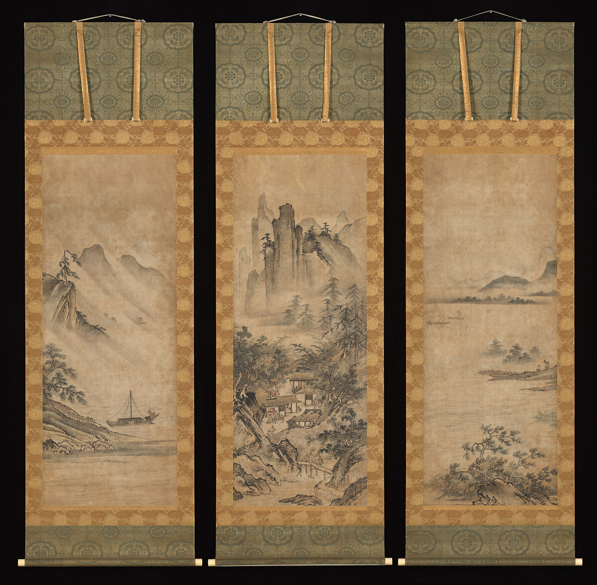 Eight Views of the Xiao and Xiang Rivers, Hanging scroll; ink and color on paper, Japan
