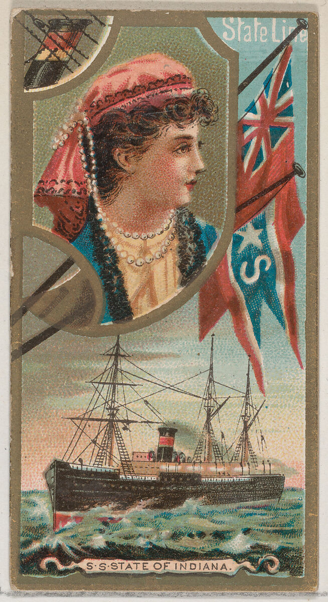 Steamship State of Indiana, State Line, from the Ocean and River Steamers series (N83) for Duke brand cigarettes, Issued by W. Duke, Sons &amp; Co. (New York and Durham, N.C.), Commercial color lithograph 
