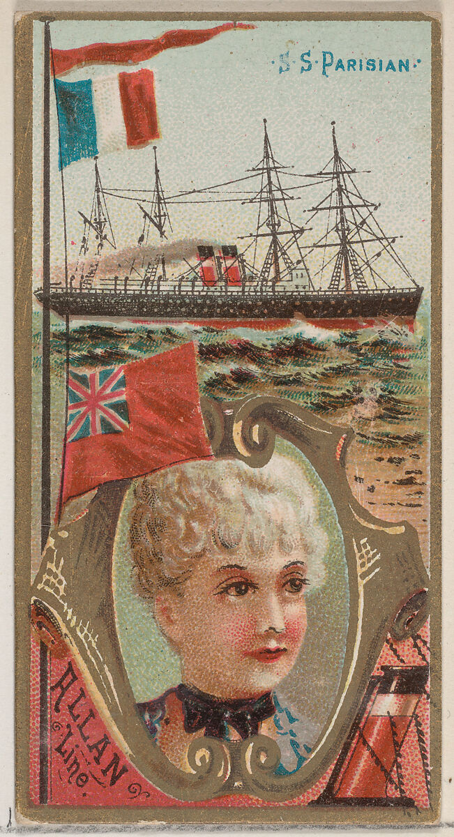 Steamship Parisian, Allan Line, from the Ocean and River Steamers series (N83) for Duke brand cigarettes, Issued by W. Duke, Sons &amp; Co. (New York and Durham, N.C.), Commercial color lithograph 