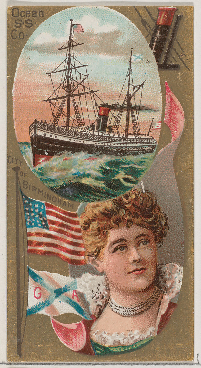 Ocean Steamship Company, from the Ocean and River Steamers series (N83) for Duke brand cigarettes, Issued by W. Duke, Sons &amp; Co. (New York and Durham, N.C.), Commercial color lithograph 