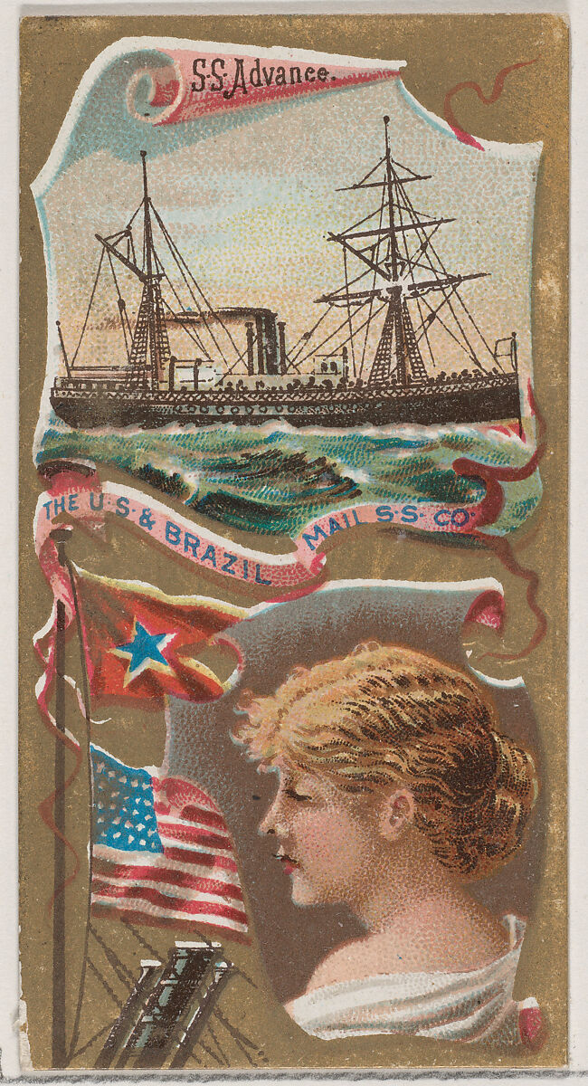 Steamship Advance, The U.S. and Brazil Mail Steamship Company, from the Ocean and River Steamers series (N83) for Duke brand cigarettes, Issued by W. Duke, Sons &amp; Co. (New York and Durham, N.C.), Commercial color lithograph 
