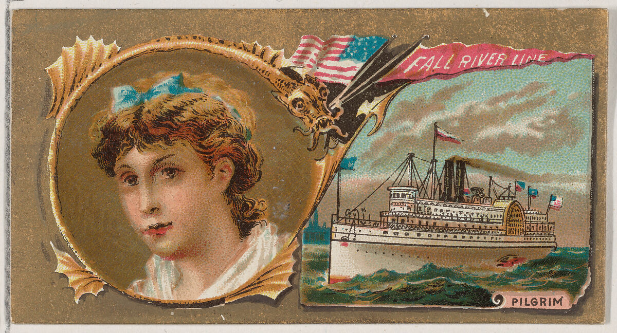 Steamship Pilgrim, Fall River Line, from the Ocean and River Steamers series (N83) for Duke brand cigarettes, Issued by W. Duke, Sons &amp; Co. (New York and Durham, N.C.), Commercial color lithograph 