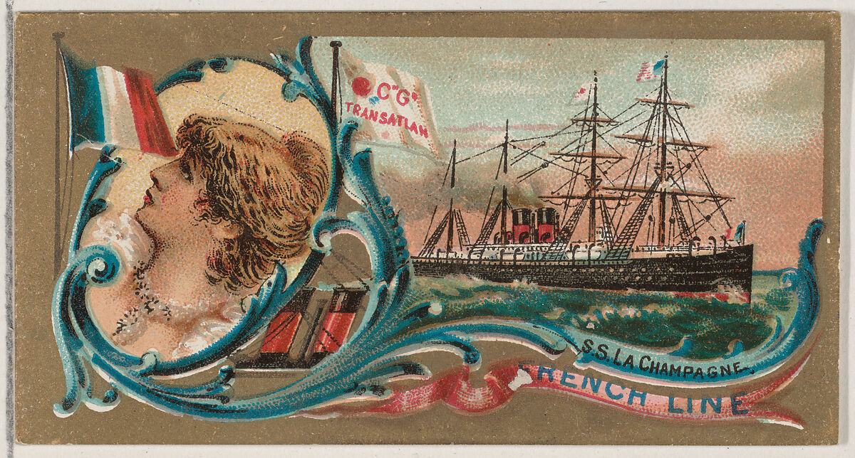 Steamship La Champagne, French Line, from the Ocean and River Steamers series (N83) for Duke brand cigarettes, Issued by W. Duke, Sons &amp; Co. (New York and Durham, N.C.), Commercial color lithograph 