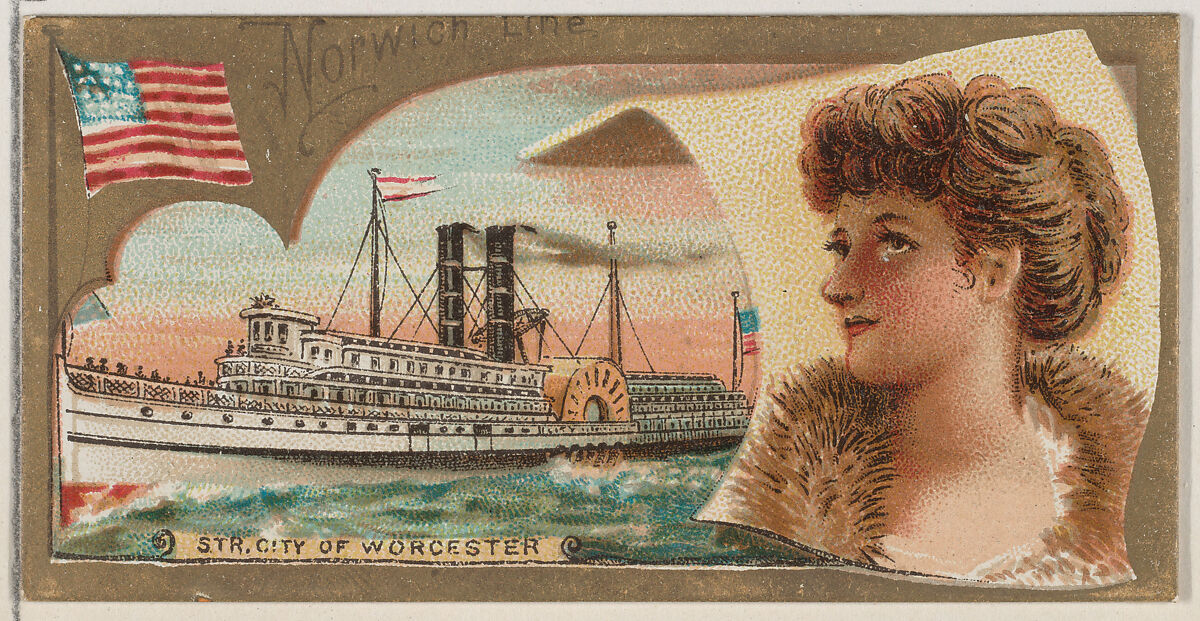 Steamship City of Worcester, Norwich Line, from the Ocean and River Steamers series (N83) for Duke brand cigarettes, Issued by W. Duke, Sons &amp; Co. (New York and Durham, N.C.), Commercial color lithograph 