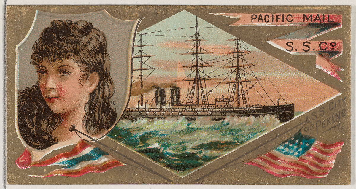 Steamship City of Peking, Pacific Mail Steamship Company, from the Ocean and River Steamers series (N83) for Duke brand cigarettes, Issued by W. Duke, Sons &amp; Co. (New York and Durham, N.C.), Commercial color lithograph 