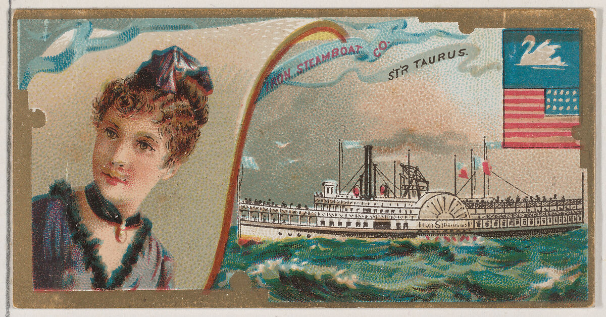 Steamship Taurus, Iron Steamboat Company, from the Ocean and River Steamers series (N83) for Duke brand cigarettes, Issued by W. Duke, Sons &amp; Co. (New York and Durham, N.C.), Commercial color lithograph 