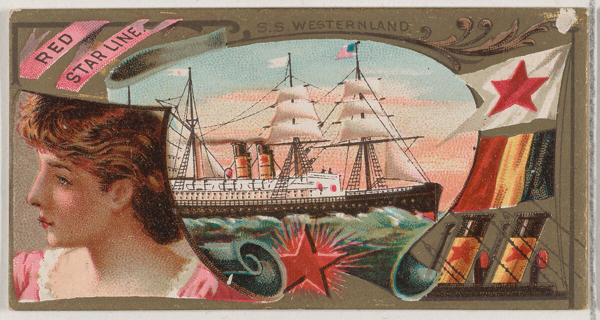 Steamship Westernland, Red Star Line, from the Ocean and River Steamers series (N83) for Duke brand cigarettes, Issued by W. Duke, Sons &amp; Co. (New York and Durham, N.C.), Commercial color lithograph 