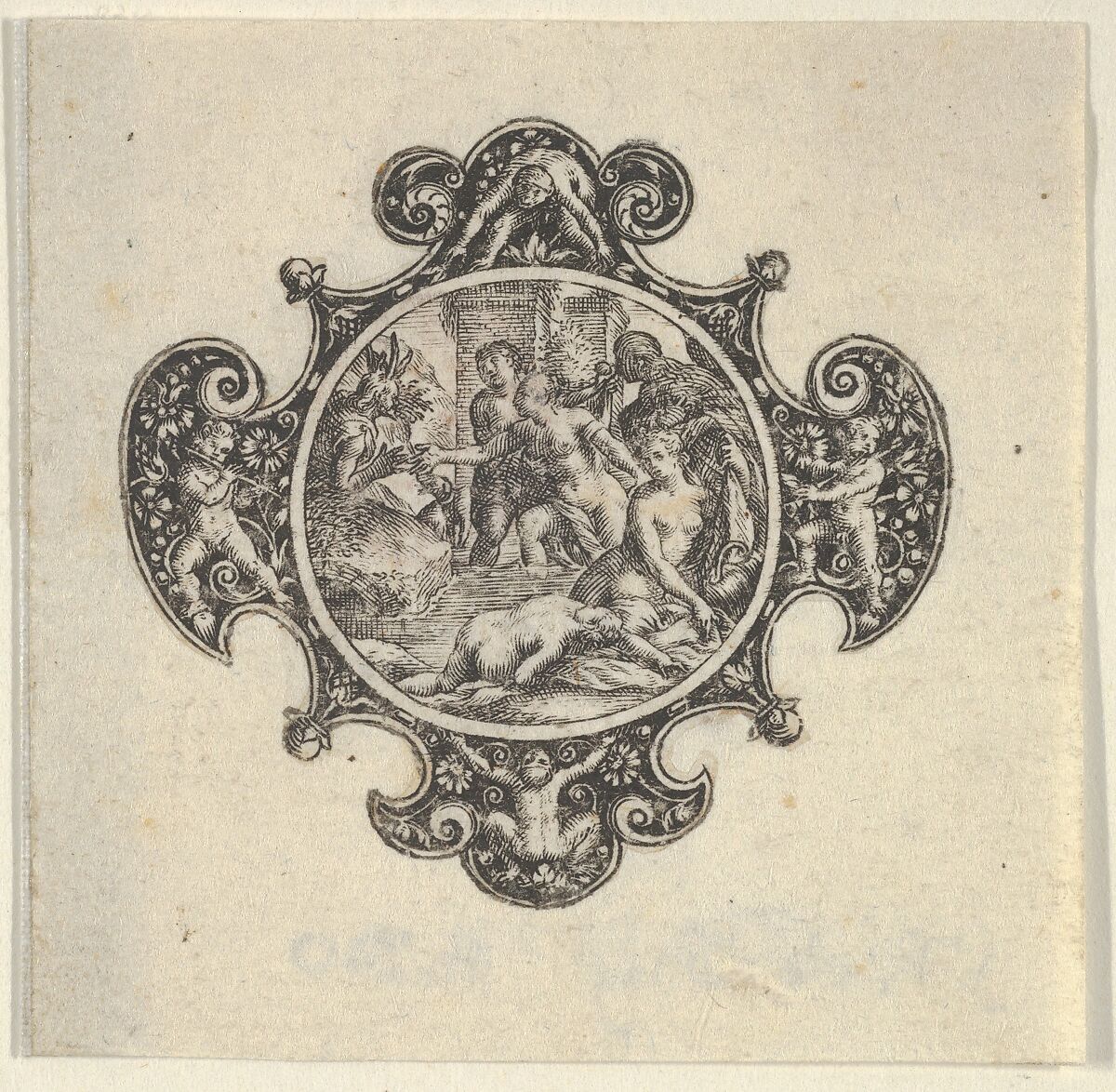 Copy of the Center of a Design for a Brooch, after Johann Theodor de Bry (Netherlandish, Strasbourg 1561–1623 Bad Schwalbach), Engraving and blackwork 