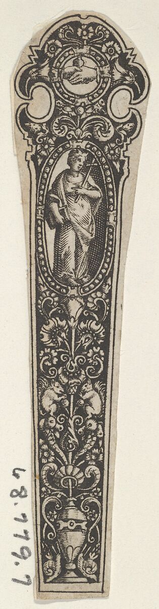 Copy of a Design for a Knife Handle with the Personification of Faith, after Johann Theodor de Bry (Netherlandish, Strasbourg 1561–1623 Bad Schwalbach), Engraving and blackwork 