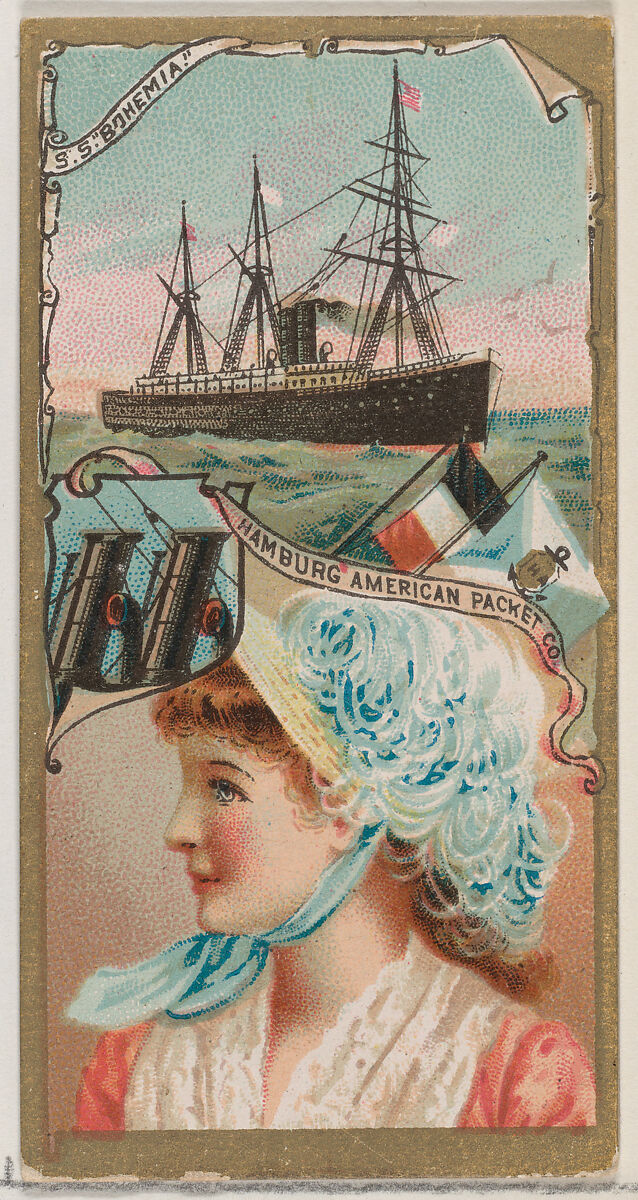 Steamship Bohemia, Hamburg American Packet Company, from the Ocean and River Steamers series (N83) for Duke brand cigarettes, Issued by W. Duke, Sons &amp; Co. (New York and Durham, N.C.), Commercial color lithograph 