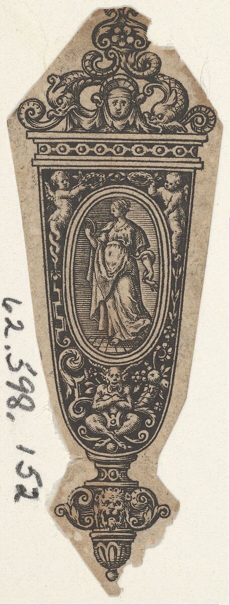 Design for a Knife Handle (Fragment from Manches de Coutiaus), Johann Theodor de Bry (Netherlandish, Strasbourg 1561–1623 Bad Schwalbach), Engraving and blackwork 