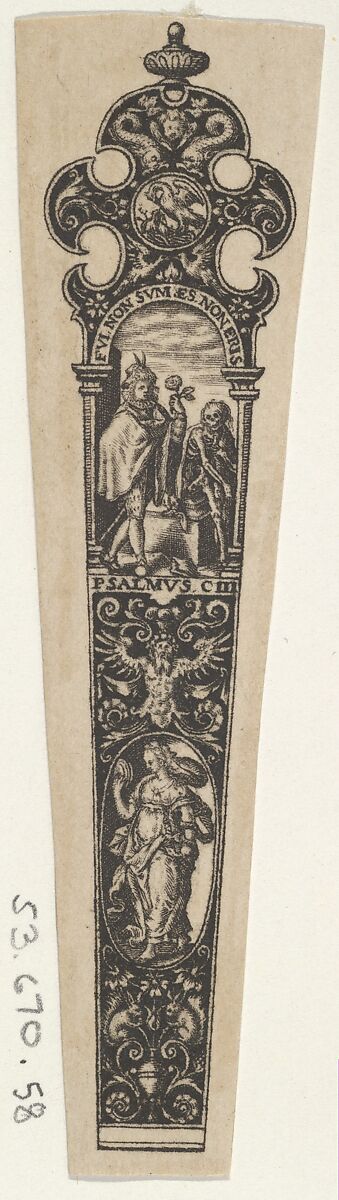 Design for a Knife Handle with a Memento Mori, Johann Theodor de Bry (Netherlandish, Strasbourg 1561–1623 Bad Schwalbach), Engraving and blackwork 