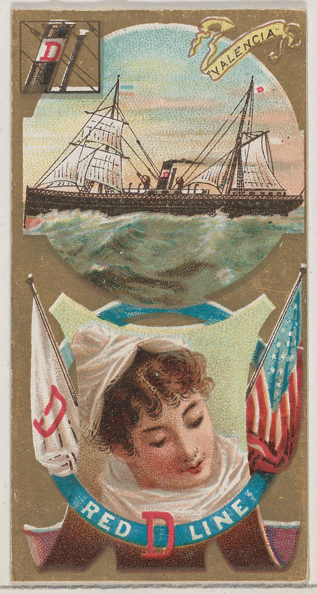 Steamship Valencia, Red D. Line, from the Ocean and River Steamers series (N83) for Duke brand cigarettes, Issued by W. Duke, Sons &amp; Co. (New York and Durham, N.C.), Commercial color lithograph 