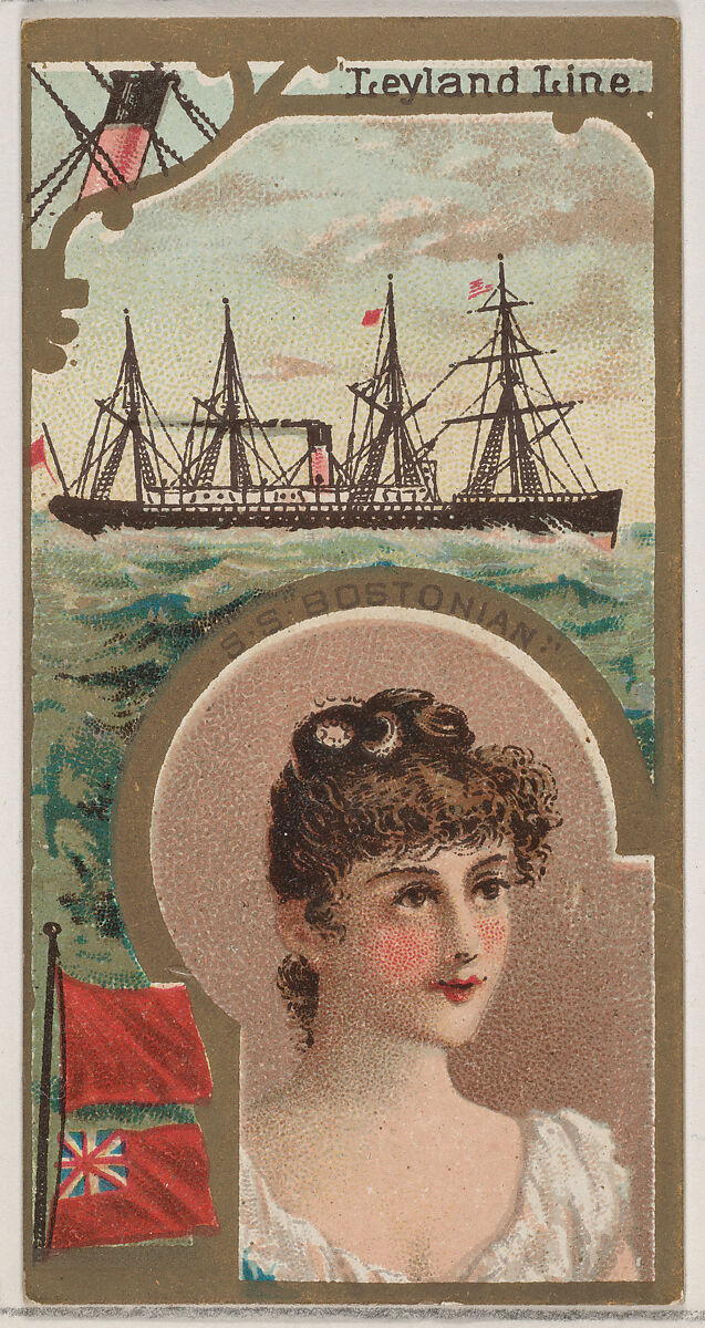 Steamship Bostonian, Leyland Line, from the Ocean and River Steamers series (N83) for Duke brand cigarettes, Issued by W. Duke, Sons &amp; Co. (New York and Durham, N.C.), Commercial color lithograph 