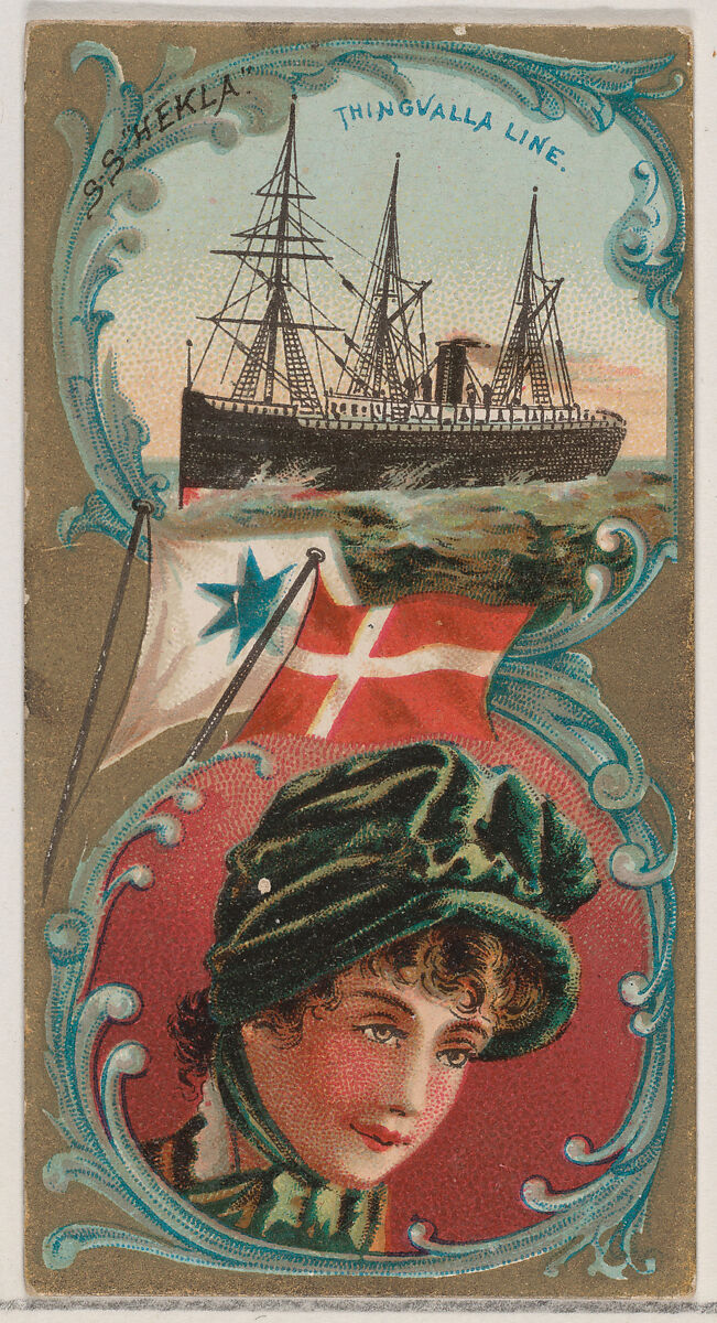 Steamship Hekla, Thingvalla Line, from the Ocean and River Steamers series (N83) for Duke brand cigarettes, Issued by W. Duke, Sons &amp; Co. (New York and Durham, N.C.), Commercial color lithograph 
