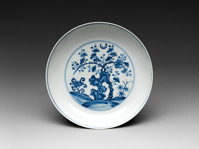 Dish with Blossoming Plum and Crescent Moon

