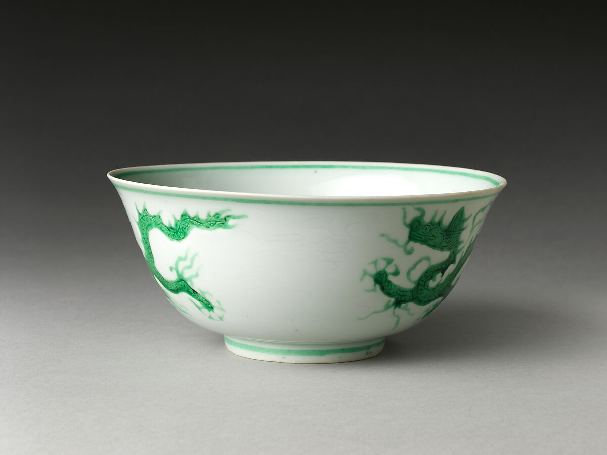 Bowl with Dragon, Porcelain with incised decoration under and colored enamels over transparent glaze (Jingdezhen ware), China