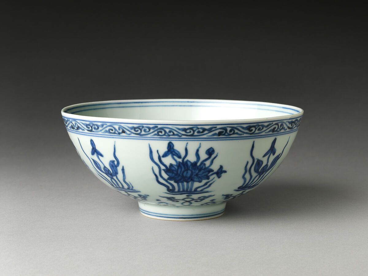 Bowl with Lotuses, Porcelain painted with cobalt blue under transparent glaze (Jingdezhen ware), China 