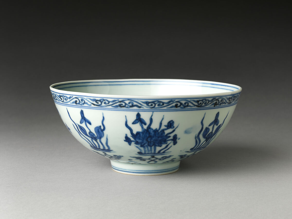 Bowl with Lotuses, Porcelain painted with cobalt blue under transparent glaze (Jingdezhen ware), China