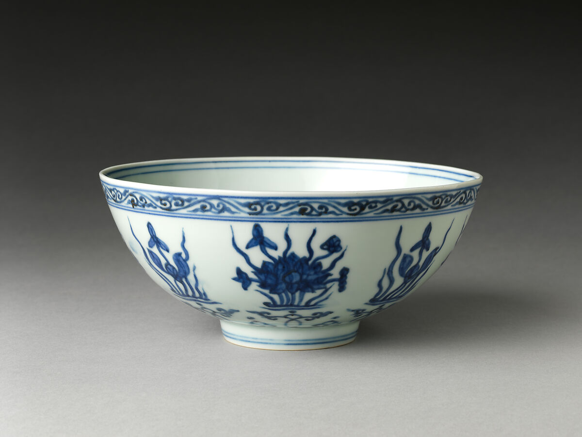 Bowl with Lotuses, Porcelain painted with cobalt blue under transparent glaze (Jingdezhen ware), China