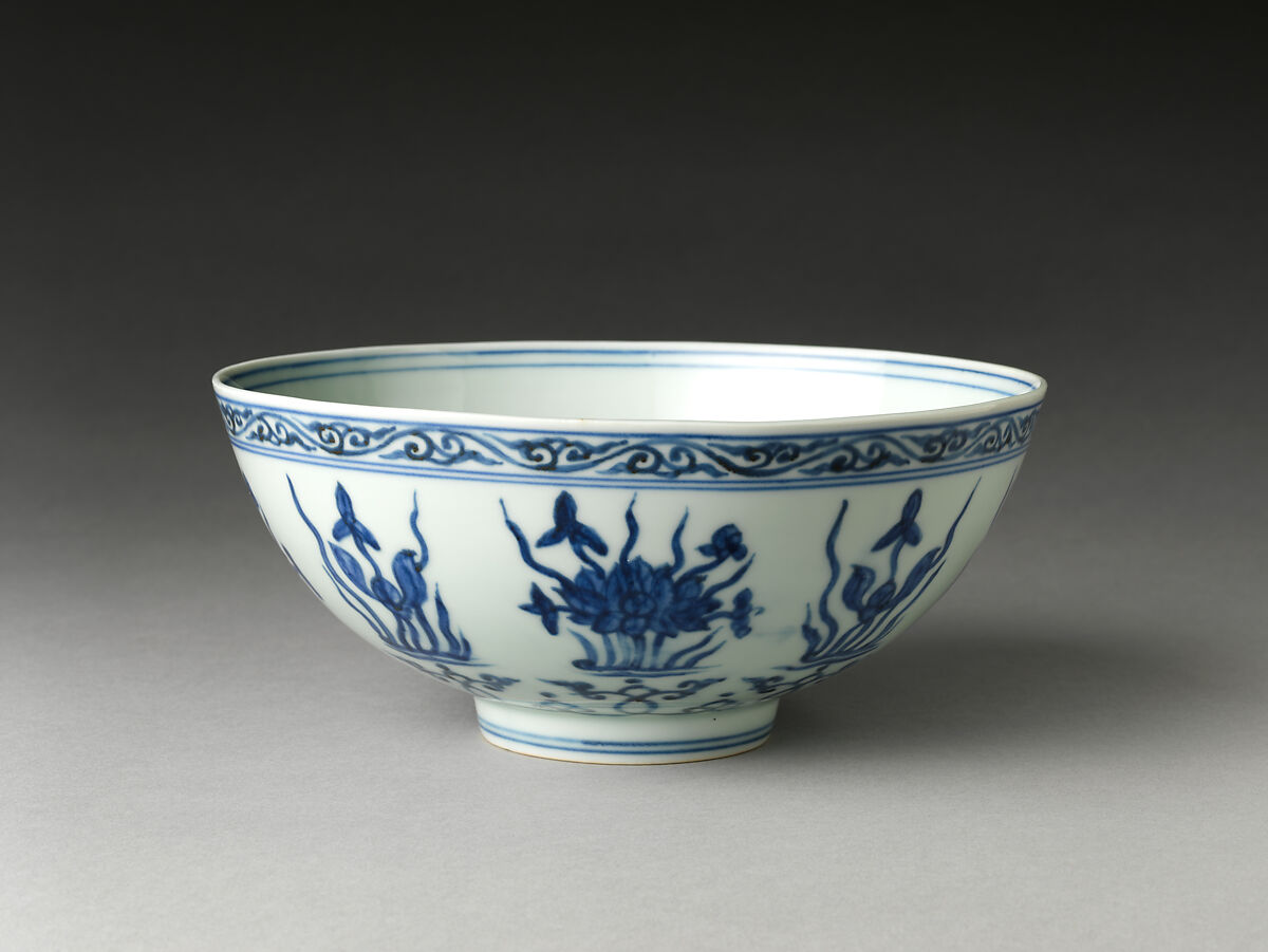 Bowl with Lotuses, Porcelain painted with cobalt blue under transparent glaze (Jingdezhen ware), China