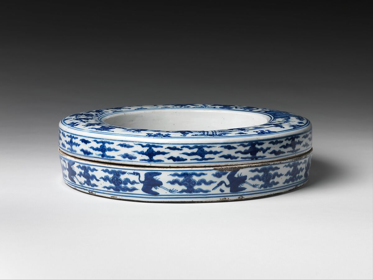 Box with Daoist Immortals, Porcelain painted with cobalt blue under transparent glaze (Jingdezhen ware), China