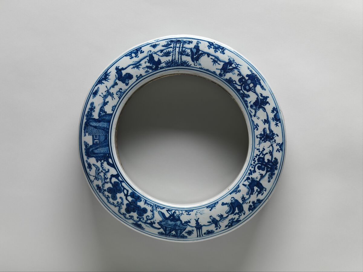 Box with Daoist Immortals, Porcelain painted with cobalt blue under transparent glaze (Jingdezhen ware), China