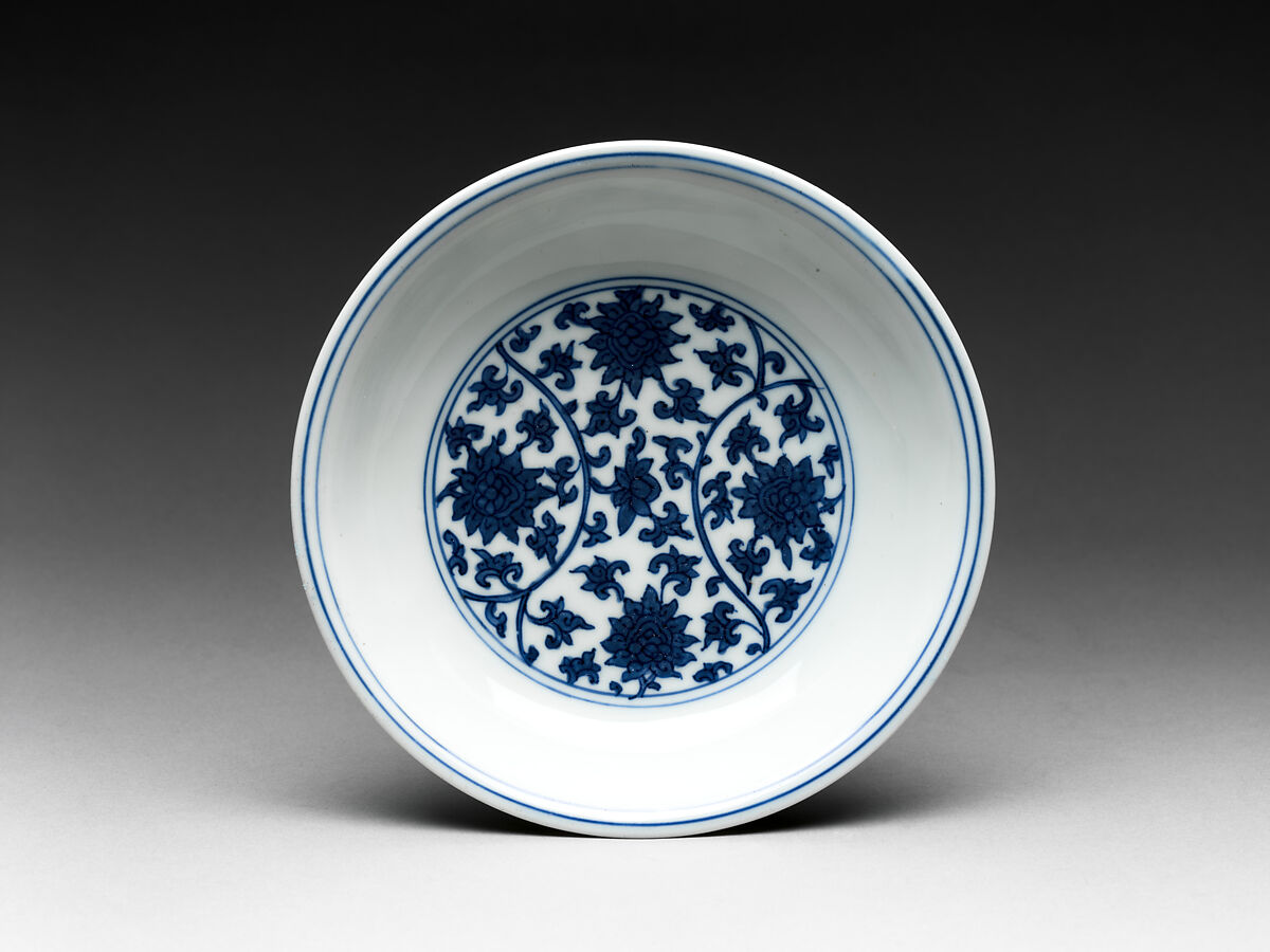 Dish with Peony Scroll, Porcelain painted with cobalt blue under transparent glaze (Jingdezhen ware), China 