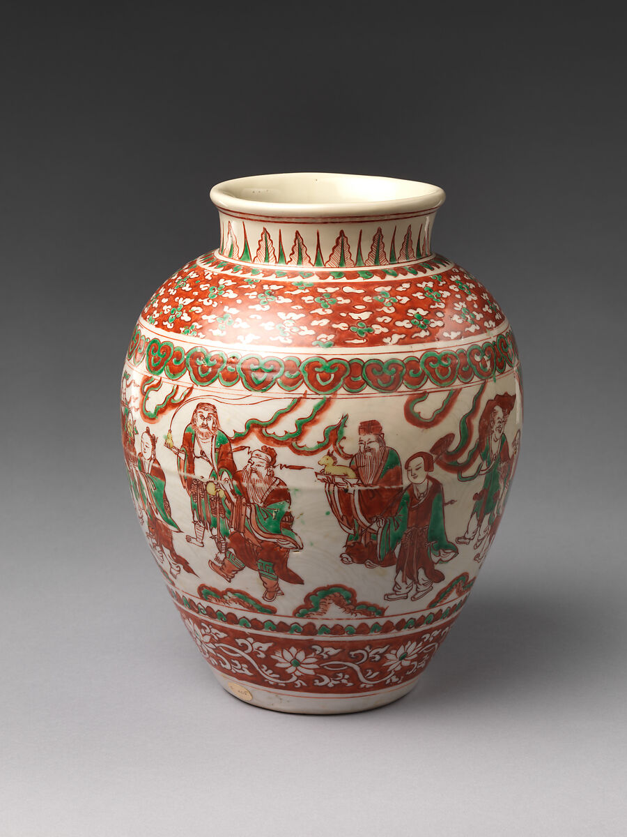 Jar, Porcelain with incised decoration overpainted in polychrome enamels, China