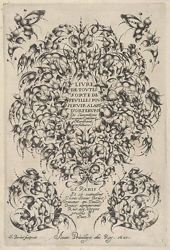 Title Plate with Goldsmiths' Bouquet, from Livre de Toutes Sorte de Feuilles Pour Servir a l'Art d'Orfeburie